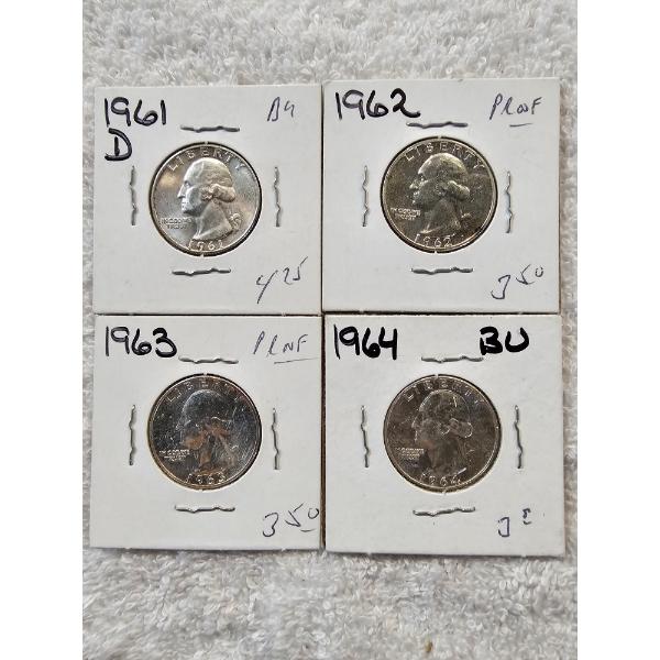 Four 90% Silver US Treasury Quarters - Brilliant, Uncirculated - AFV $1