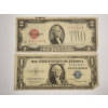 Image 1 : Two U.S. Notes: 1928-G $2 Red Seal Note & 1935-H $1 Blue Seal Silver Certificate 