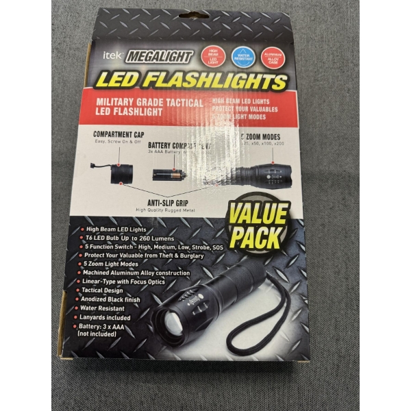 ITEK Megalight Military Grade Tactical LED Flashlights - Brand New In The Package