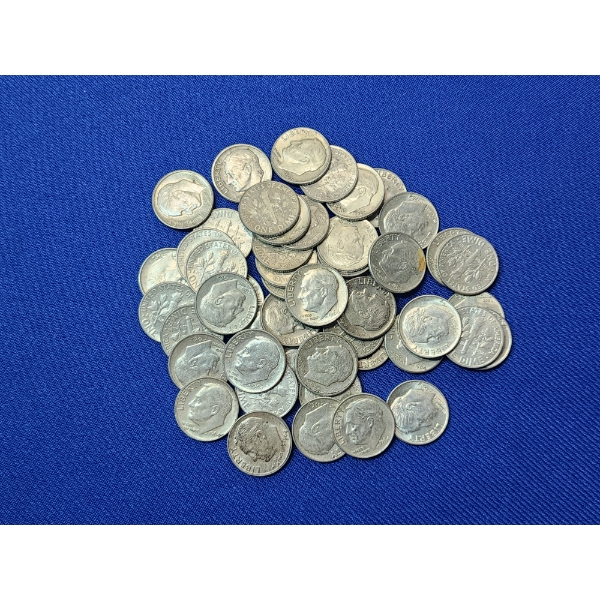 Assorted Years 90% Silver Roosevelt and Mercury Dimes - Face Value: $5.00