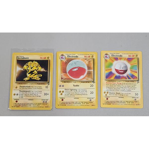 (3) Vintage Pokemon Trading Cards From The Base Set 2 & Jungle Set FT Electabuzz