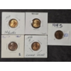 Image 1 : (4) Wheat Pennies (1953S, 1919S, 1958, 1956D) & (1) 1961 Proof Penny - $0.05 FV