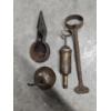Image 4 : Vintage Items Including Heavy Metal Private Drive Sign, Clamp Collection, Mini Grease Gun, Oil Can