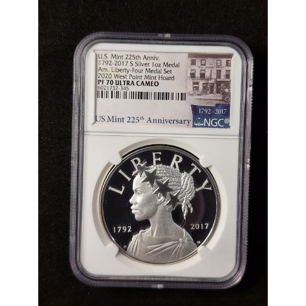NGC PF70 Ultra Cameo U.S. Mint 225th Anniversary 2017-S Silver 1 Oz Medal - 3 OUT OF 4 COIN SET!