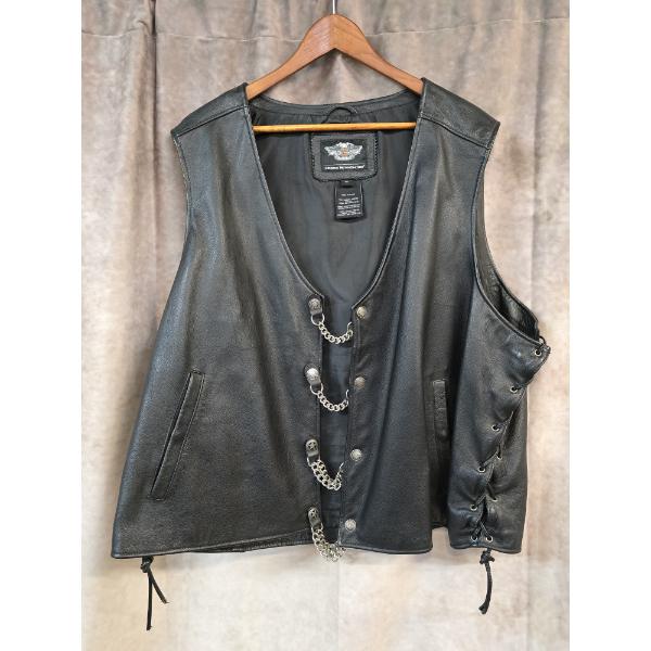 Harley Davidson Men's Leather Vest With Chain Closures Size 3XL - Excellent Condition