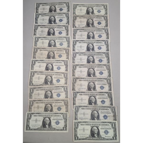 Lot Of (20) Assorted Series United States $1 Silver Certificates - Face Value: $20.00