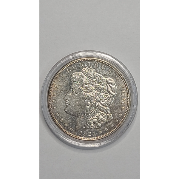 United States 1921-D Morgan 90% Silver Dollar In Coin Capsule
