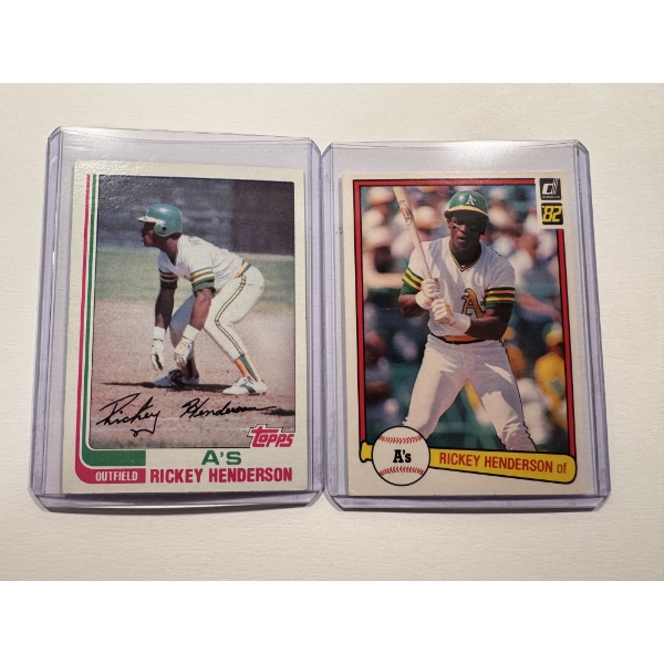 2 - 1982 Rickey Henderson Baseball Cards In Protective Holders - High Grade Cards - Mint Condition
