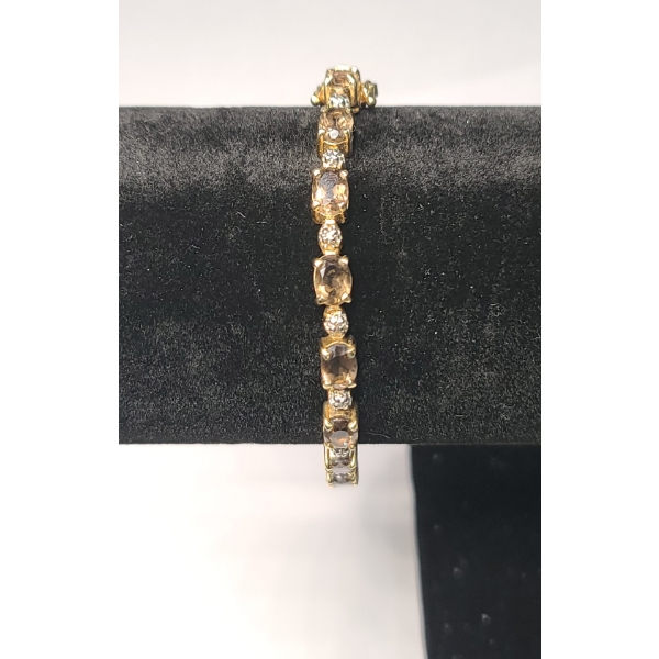 Lovely Gold Plated Sterling Silver 8" Tennis Bracelet With Smokey Quartz - Weight: 15.2g