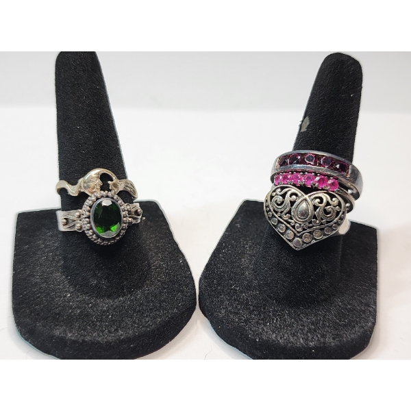 Five Assorted Sterling Silver Rings: Various Styles and Gemstones - TW: 12.4g
