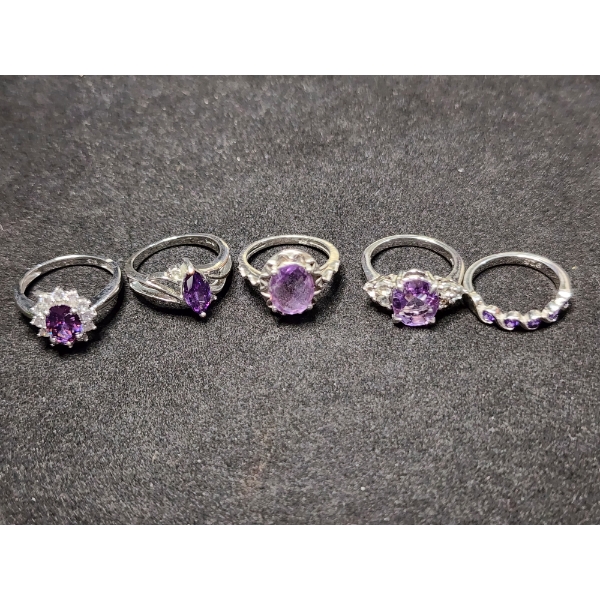 Stunning Sterling Silver Rings Ft. Purple Stones Including Amethyst Weighing 13.3 Grams Total