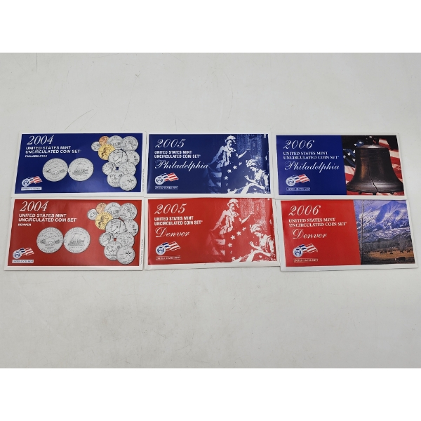 Three U.S. Mint Uncirculated Coin Sets: 2006-P&D, 2005-P&D, 2004-P&D - Original Packaging