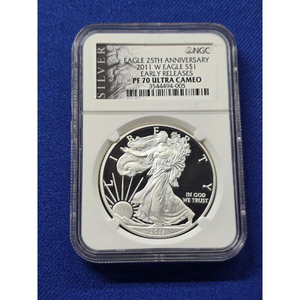 NGC PF 70 ULTRA CAMEO 2011- W American Silver Eagle - 25th Anniversary, Early Releases