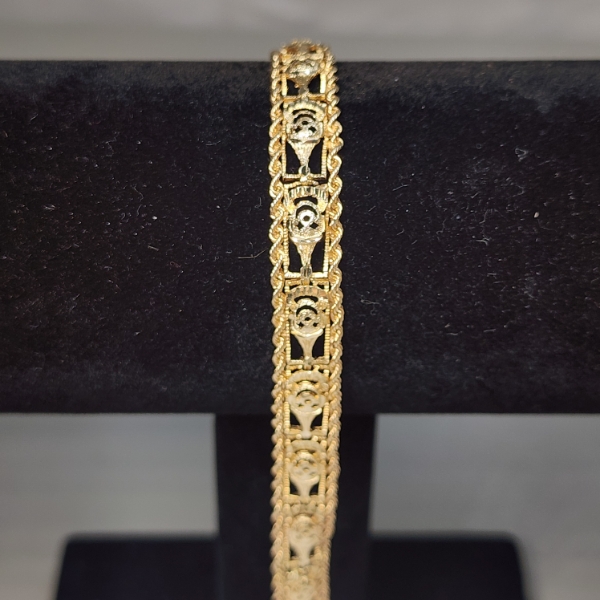 Stunning Detailed 14K Yellow Gold Bracelet - 7.5in - Total Weight: 12.3g