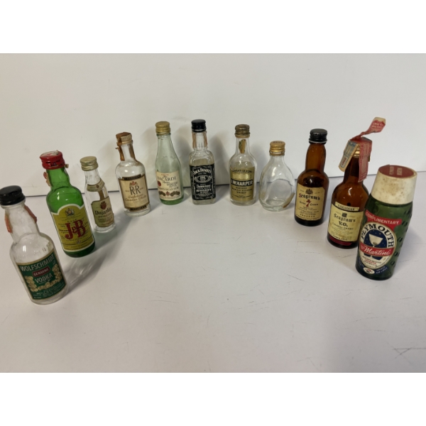 Liquor Bottles - Small - Jack Daniels - J&B - Bacardi - Dujardin - R&R - Wolfschmidt Vodka - Seagram