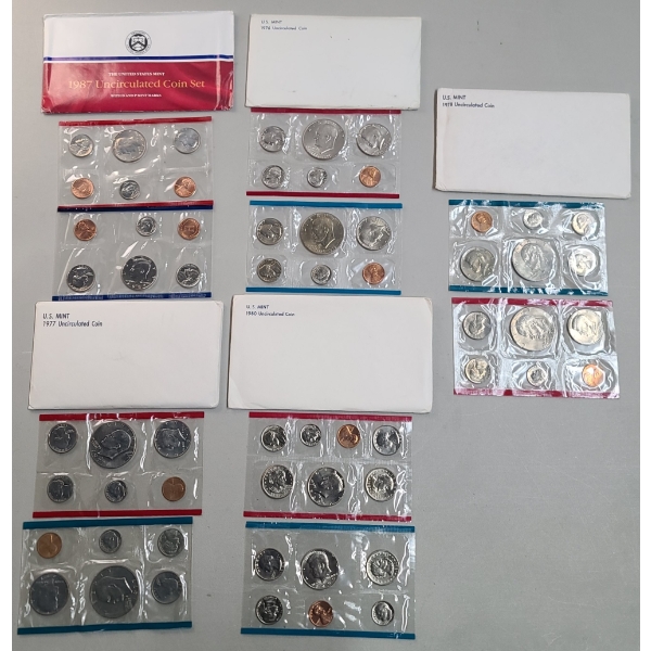 Assorted U.S Mint Uncirculated Coin Sets - Years: 1976, 1977, 1978, 1980, 1987