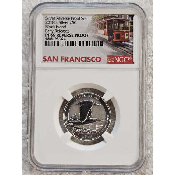 NGC PF 69 Reverse Proof 2018-S Silver Block Island Quarter