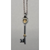 Image 3 : Sterling Silver Heart Key 18" Necklace With Yellow Accent Stones - Weight: 2.3g