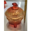 Image 4 : Fabulous Condition Mid Century Vintage Amberina Art Glass Stunning Footed Candy Dish & Handkerchief 