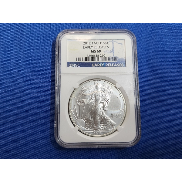 2012 American Silver Eagle "Early Releases" NGC MS 69 1 oz Fine Silver 