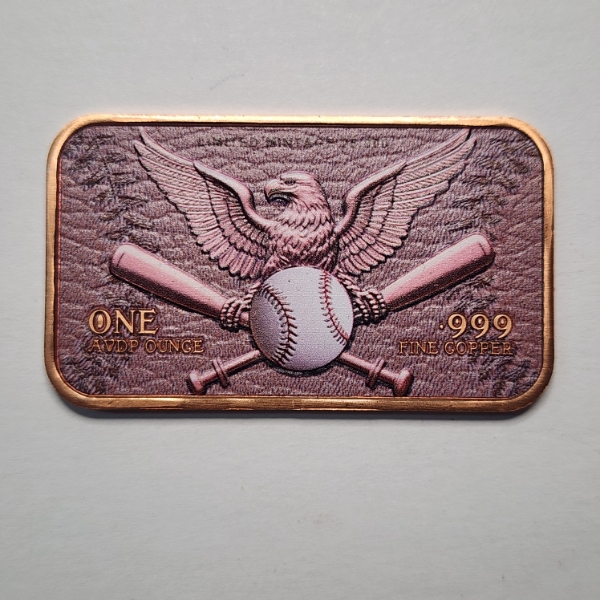 America's 250th Anniversary Baseball Flyover Colorized 1 AVDP oz .999 Fine Copper Bar
