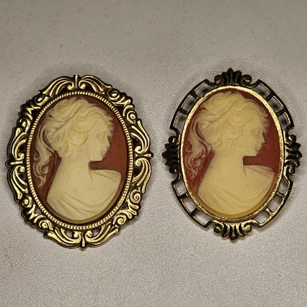 Pair of Classic Left-Facing Female Silhouette Portrait Brooches