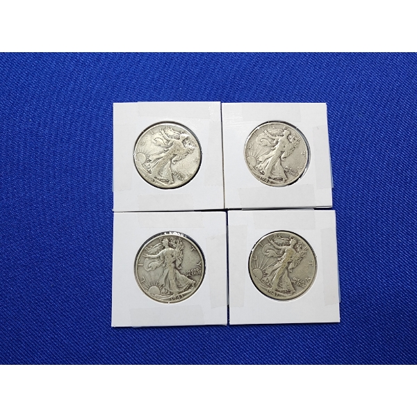 4 Walking Liberty Silver Half Dollars Years: 1943, 1942-S, 1941, 1943 FV: $2.00