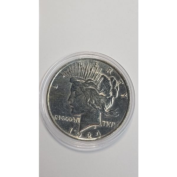 United States 1924-P 90% Silver Peace Dollar In Coin Capsule