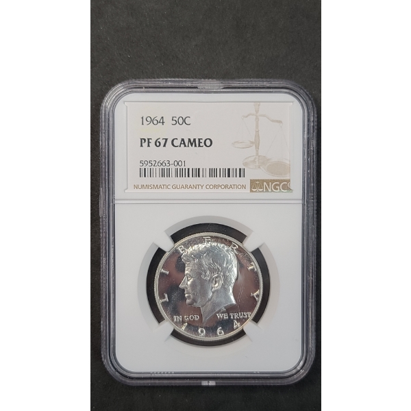 NGC U.S 1964 PF 67 CAMEO 90% Silver Kennedy Half Dollar