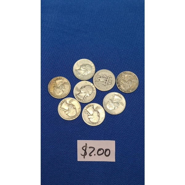 Assorted Years/Mint Marks 90% Silver Washington Quarters - Face Value: $2.00