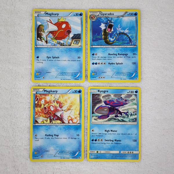 Four Assorted Vintage Water Type Pokemon Trading Cards Including Rare's Gyarados & Kyogre 