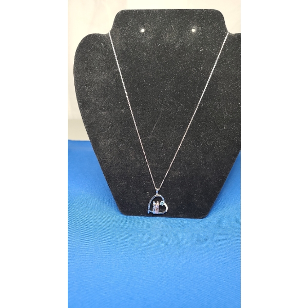 Sterling Silver Sister Necklace With Engraved Heart Pendant With Colorful Stones - Weight: 5.4g