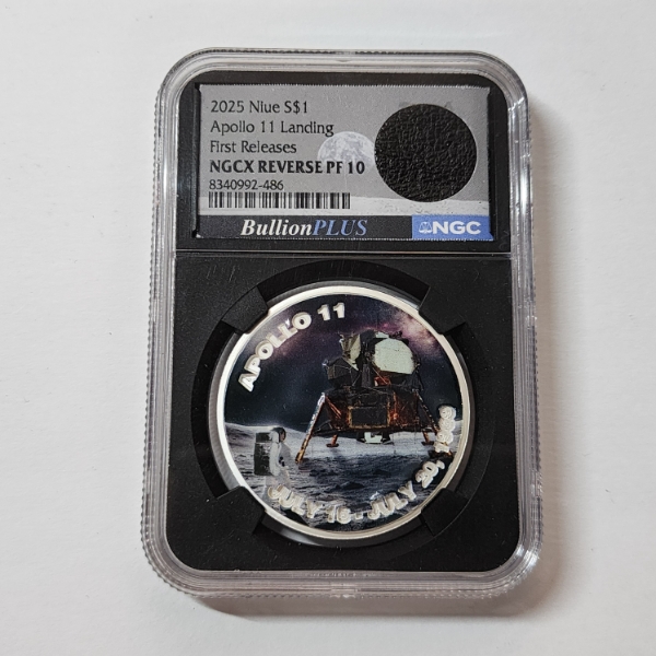 NGCX Reverse Proof PF10 2025 Niue $1 Apollo 11 Landing 1 oz .999 Fine Silver w/ Armstrong Jacket 
