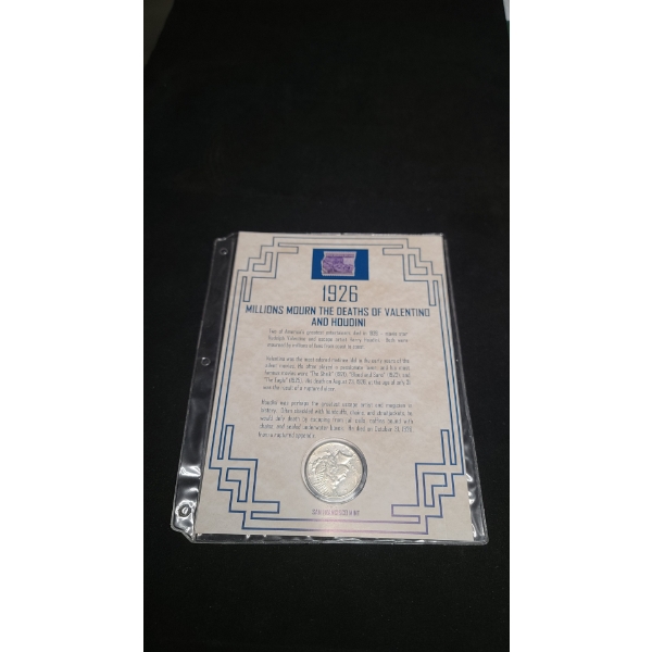 1926-S Silver Peace Dollar in First Commemorative Mint Display With Stamp