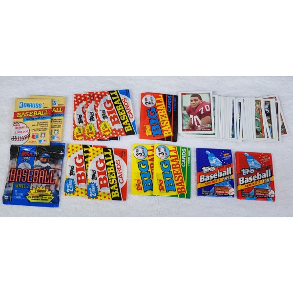 Large Variety Assortment of SEALED NEW Baseball Trading Card Packs With Assorted 1991 Loose Football