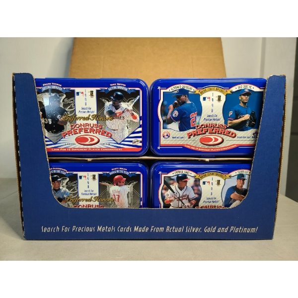 Retail Display Case of Donruss 1998 Preferred MLB Double Wide Empty Card Tins