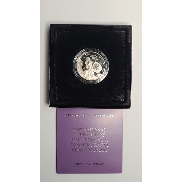 2022-S National Purple Heart Hall Of Honor Commemorative Coin Program Proof Clad Half Dollar 