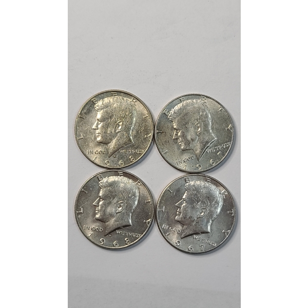 (4) Assorted Years/Mint Marks United States 40% Silver Kennedy Half Dollars - Face Value: $2.00	
