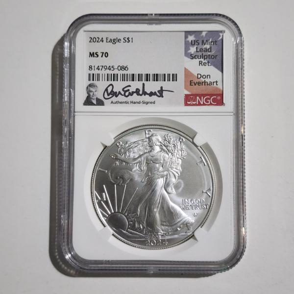 NGC MS70 Graded 2024 American Eagle 1 Oz Silver Eagle Round SIGNED By Lead Sculptor Don Everhart