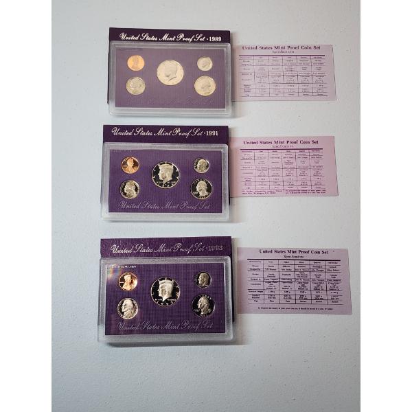 x3 United States Mint Proof Sets: 1989, 1991, 1993
