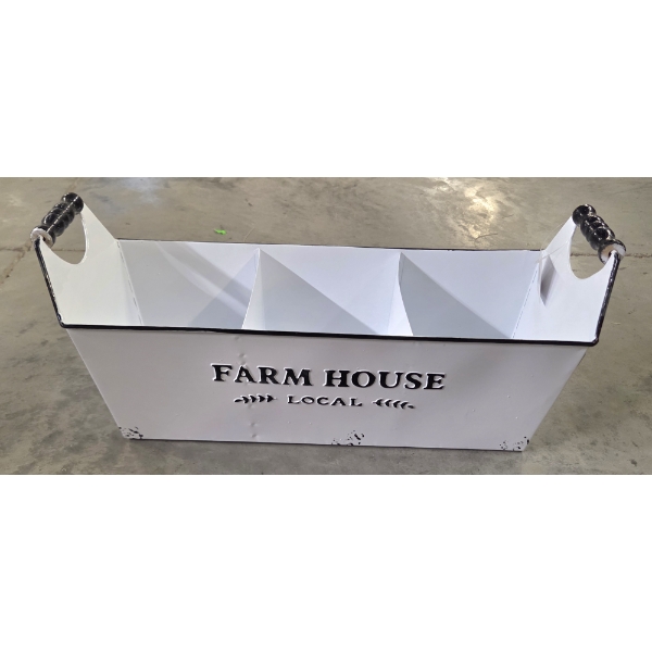 Brand New Classic Look Black & White 3 Section FarmHouse Tin Caddy 