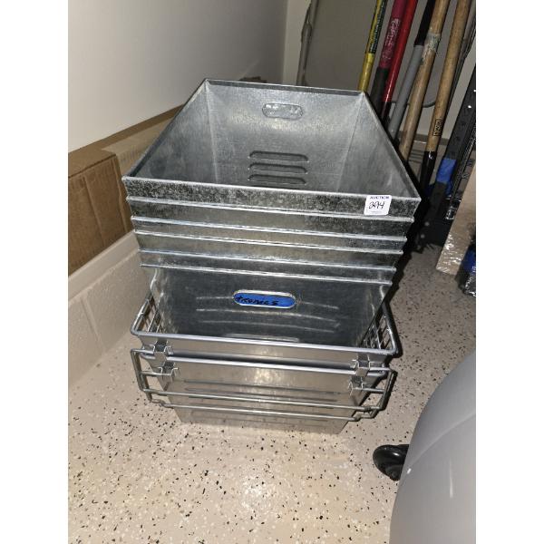 6 Galvanized Metal Baskets 12x17 and 2 Stacking Steel Baskets 13x19