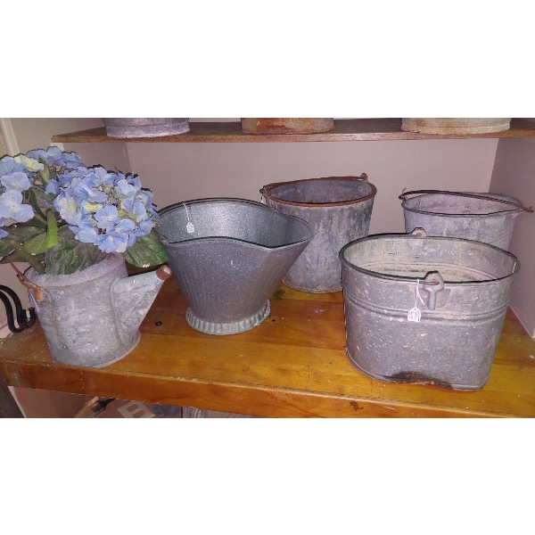 5 Pc Vintage Galvanized Vessels - See Pics - Ex Condition