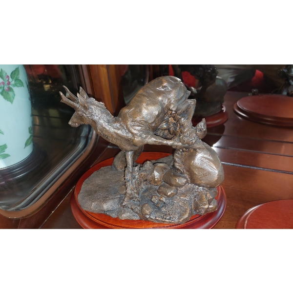 Cast Metal Sculpture Of Male Antelope Finished In Antique Bronze Surface Color - Excellent
