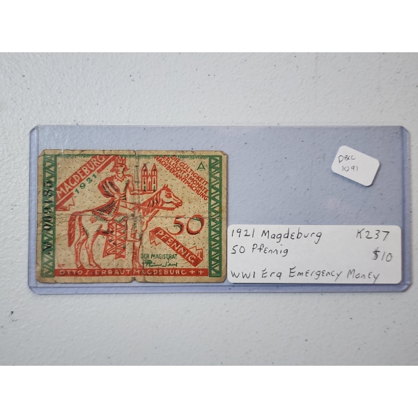 1921 German 50 Pfenning Emergency Money Note WWII Era 