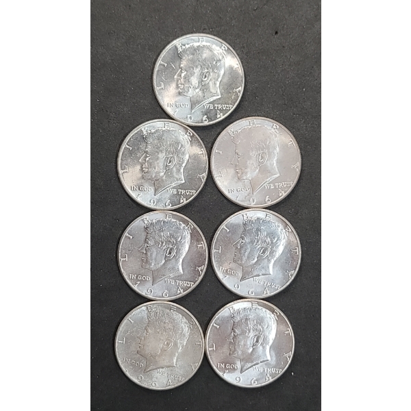 (7) United States 90% Silver Kennedy Half Dollars - Some AU Condition - Face Value: $3.50
