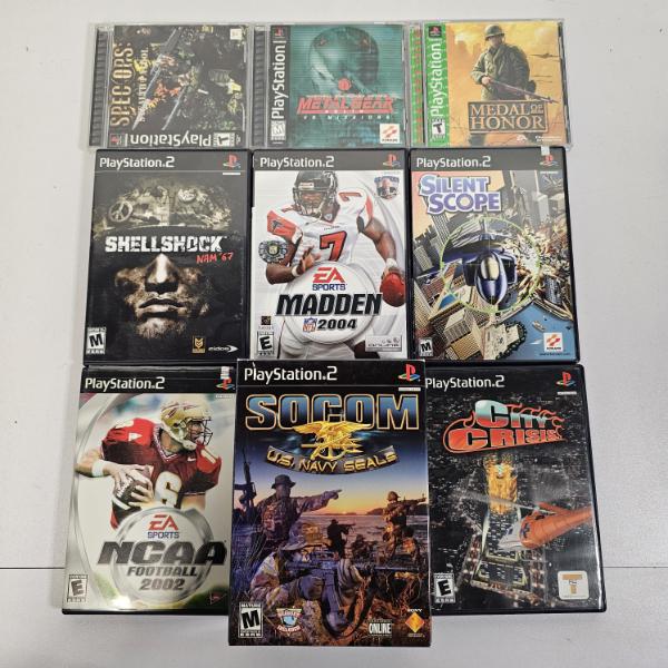 Nine Sony PS1 And PS2 Video Games Lot Featuring SOCOM U.S. Navy SEALs With Original Headset