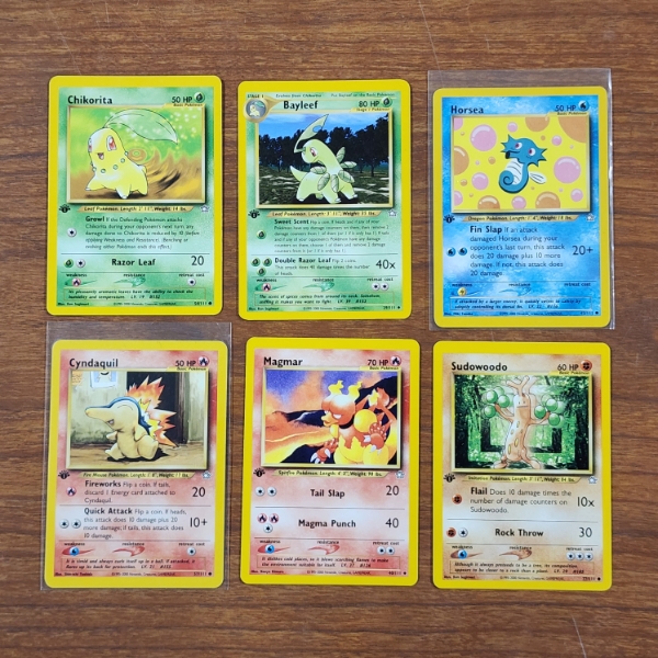 Six Assorted Vintage 1st Edition Pokemon Trading Cards 