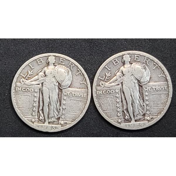 1923 & 1924 90% Silver Standing Liberty Quarters - Face Value: $0.50