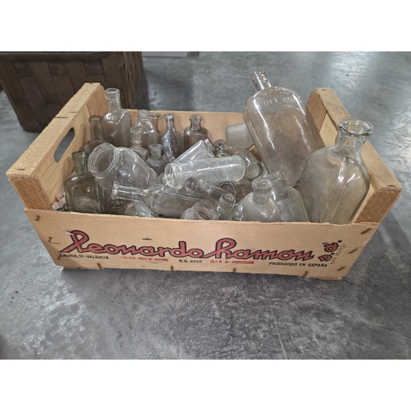 Wood Crate With Vintage Bottle Collection
